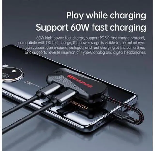 Alt view image 10 of 10 - 60W Adapter 3-in-1 Plextone GS1 Type-C Charger to 3.5mm@TYPE-C Headphone Music Jack Earphones Hi-Res PD Fast Charge Adapter