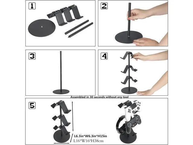 Alt view image 11 of 12 - KELJUN Controller Stand 3 Tier,Headphone Holder, Multi Adjustable Game Controller Headset Hanger for All Universal Gaming PC Accessories, Xbox PS4 PS5 Nintendo Switch(Smart Black)