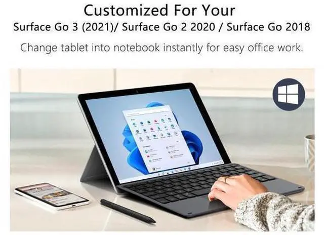 Alt view image 7 of 10 - MoKo Type Cover Fit Microsoft Surface Go 4 (2023)/ Go 3 (2021)/ Go 2 2020 / Go 2018, Slim Wireless Bluetooth Keyboard with Trackpad, 7-Color LED Backlit, Built-in Rechargeable Battery - Black