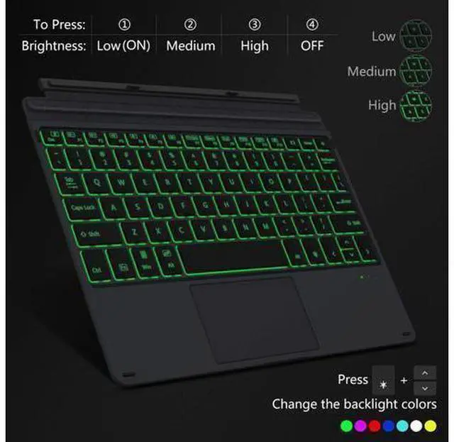 Alt view image 9 of 10 - MoKo Type Cover Fit Microsoft Surface Go 4 (2023)/ Go 3 (2021)/ Go 2 2020 / Go 2018, Slim Wireless Bluetooth Keyboard with Trackpad, 7-Color LED Backlit, Built-in Rechargeable Battery - Black