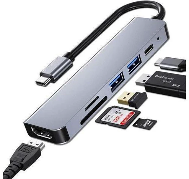 Alt view image 8 of 14 - 6 Ports USB C Hub Adapter, USB C Docking Station with HDMI 4k, USB 3.0, 87W Power Delivery, SD/TF Card Slots, for MacBook Series