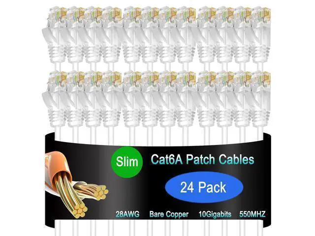Alt view image 8 of 14 - Cat6a Slim Ethernet Patch Cable 1 ft (24 Pack), Cat6a Patch Cable for Data Centers, Cat 6 Patch Cable 10G, Network Patch Cables for Home and Enterprise Network -White