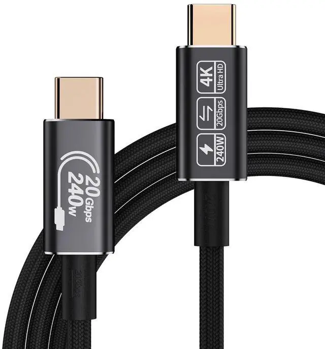 Alt view image 8 of 14 - USB-C Cable - 4K Video & Power 3.2 Gen 2 20Gbps 240W PD Fast Charging 6.6FT Black