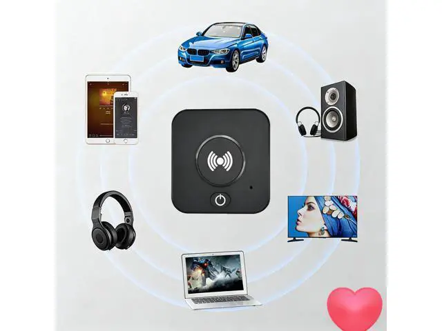 Alt view image 5 of 5 - Wireless Bluetooth 5.0 Audio Transmitter Receiver 2-IN-1, Plug and Play Audio Adapter with LED Light for TV, PC, Car