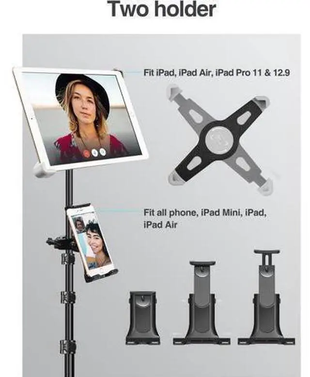Alt view image 11 of 14 - iPad Tripod Stand 65-inch Height Adjustable iPad Stand Holder & iPad Floor Stand with 360° Rotating iPad Tripod Mount for iPad iPad Air iPad Pro 12.9 11 and All 4-14.5 Inch Tablets