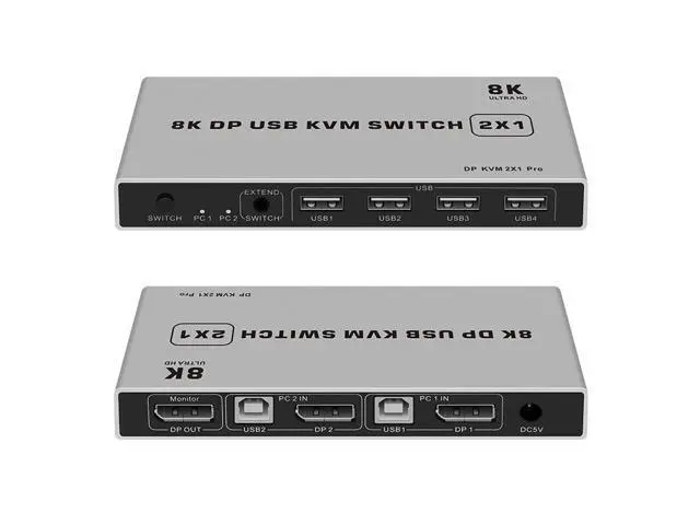 Alt view image 7 of 10 - 8K Dual-port DP USB KVM Displayport KVM Switch 4K@144hz 2-port USB KVM 8K Displayport 1.4 Switch KVM mouse&keyboad supported