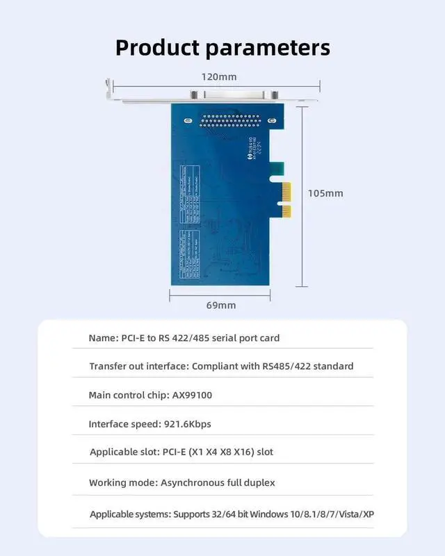 Alt view image 13 of 14 - PCIe to 4-Port RS-485/422 Serial Card, High-Speed 9-Pin DB9 COM Port Expansion with Surge/Lightning Protection, Voltage Suppression Terminal Blocks