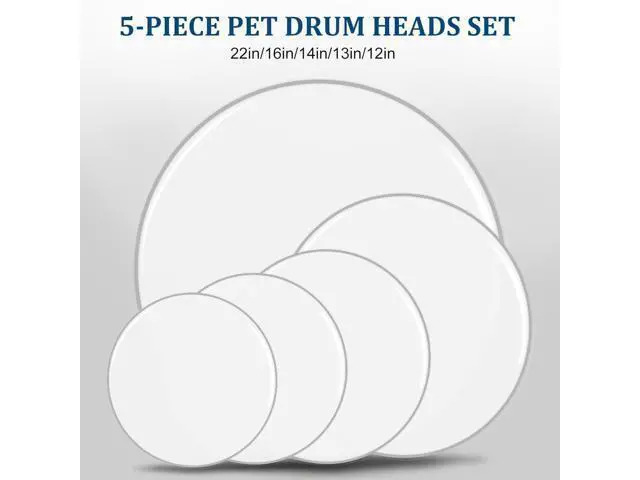 Alt view image 11 of 12 - 5 Pieces Drum Heads, 12" 13" 14" 16" 22" PET Drum Head Set, Standard Drumhead Pack Fit for Rock & Metal - White
