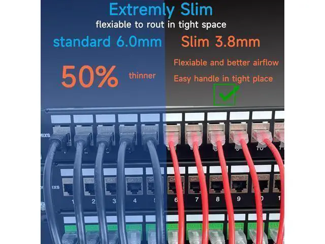 Alt view image 9 of 12 - Cat6a Slim Ethernet Patch Cable 0.5 ft (24 Pack), Cat6a Patch Cable for Data Centers, Cat 6 Patch Cable 10G, Network Patch Cables for Home and Enterprise Network -Black