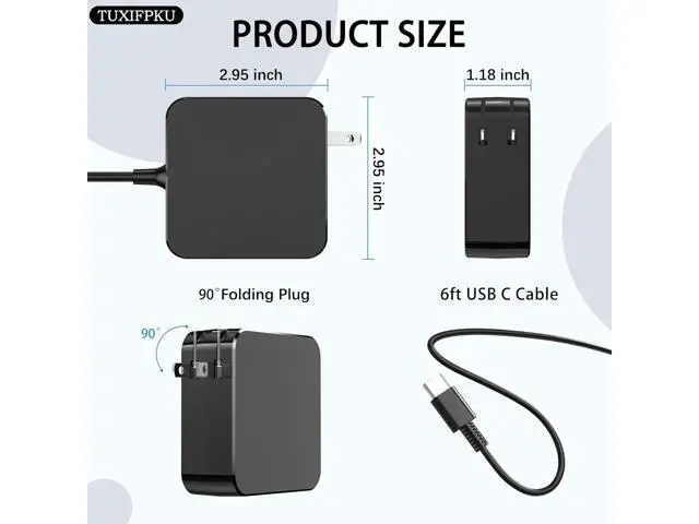 Alt view image 11 of 14 - 65W USB C Power Adapter Type C Power PD Wall Fast Charger Compatible with Mac Book Pro ZenBook Latitude Matebook HP Spectre Chromebook Smart Phones