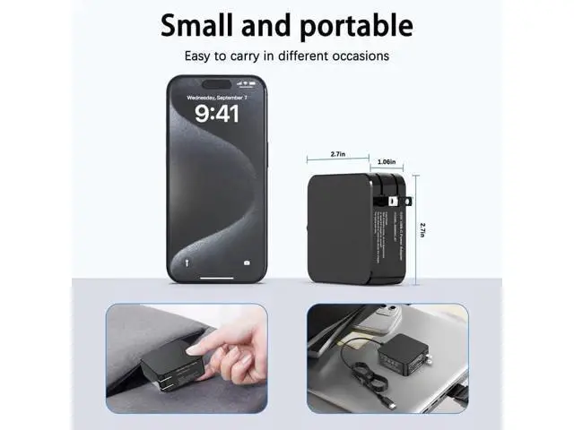 Alt view image 13 of 14 - 65W USB C Power Adapter Type C Power PD Wall Fast Charger Compatible with Mac Book Pro ZenBook Latitude Matebook HP Spectre Chromebook Smart Phones