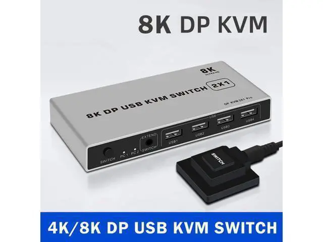 Alt view image 10 of 10 - 8K Dual-port DP USB KVM Displayport KVM Switch 4K@144hz 2-port USB KVM 8K Displayport 1.4 Switch KVM mouse&keyboad supported