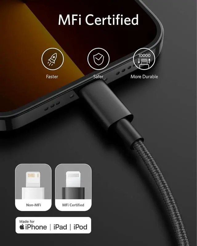 Alt view image 11 of 14 - New Nylon USB C to Lightning Cable MFi Certified for iPhone 14 Series and More (10FT Black)