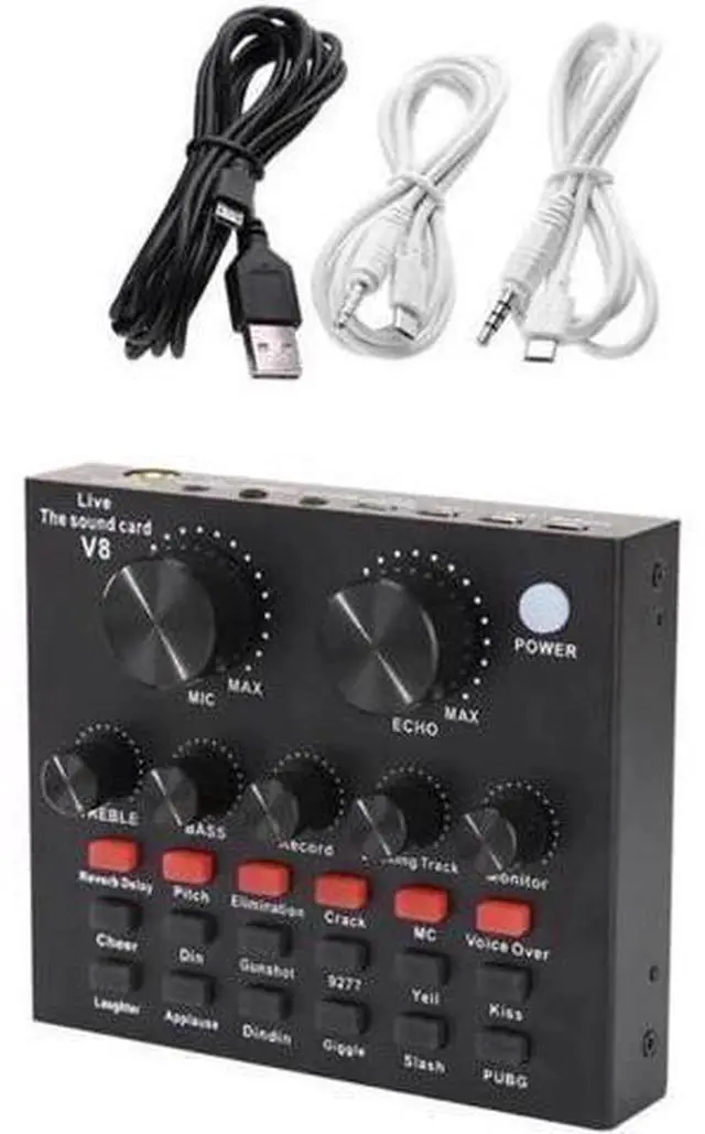 Alt view image 8 of 12 - V8 Sound Card Audio USB 5.0 Headset Microphone Webcast Live Sound Card 18 Sound Effects 6 Modes Sound Card for Phone Computer