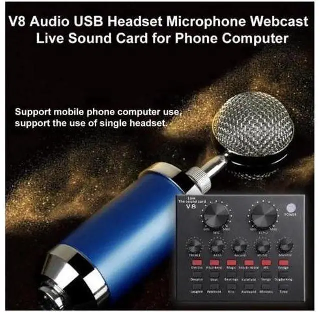 Alt view image 11 of 12 - V8 Sound Card Audio USB 5.0 Headset Microphone Webcast Live Sound Card 18 Sound Effects 6 Modes Sound Card for Phone Computer