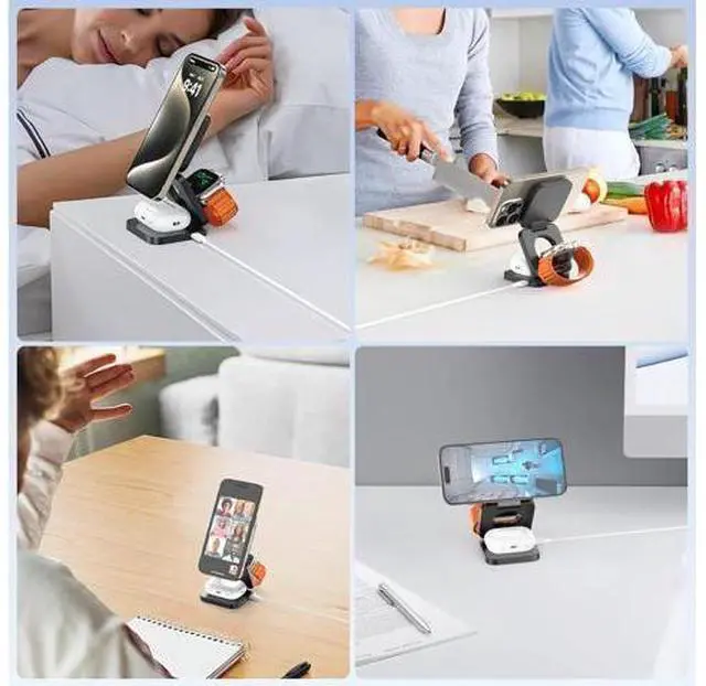 Alt view image 11 of 14 - 3 in 1 Charging Station for Apple, Mag-Safe Portable Charger Dock, Foldable Travel Charger for Apple Multiple Devices, Wireless Charger for iPhone 15 14 13 12, for Apple Watch, for