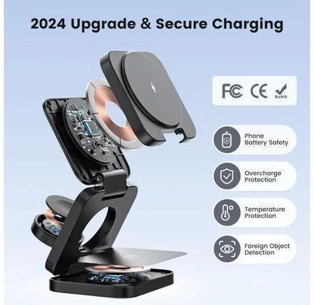 Alt view image 13 of 14 - 3 in 1 Charging Station for Apple, Mag-Safe Portable Charger Dock, Foldable Travel Charger for Apple Multiple Devices, Wireless Charger for iPhone 15 14 13 12, for Apple Watch, for