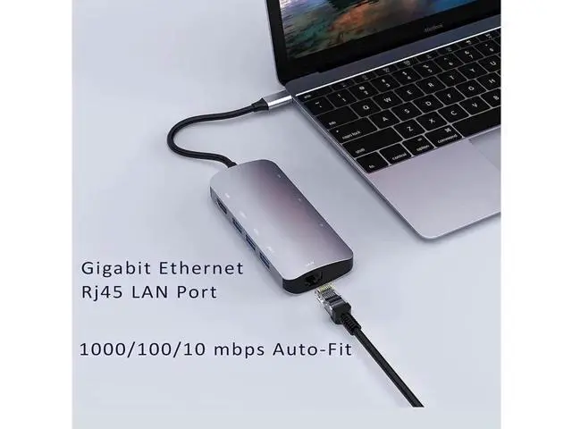 Alt view image 8 of 12 - USB C Hub Ethernet Port USB C Adapter GIGABIT 1000M Rj45 8in1 multiport 60W Fast charging-4K HD-MI to 5Gbps Data Transfer,SD/TF, USB C Hub_Flat