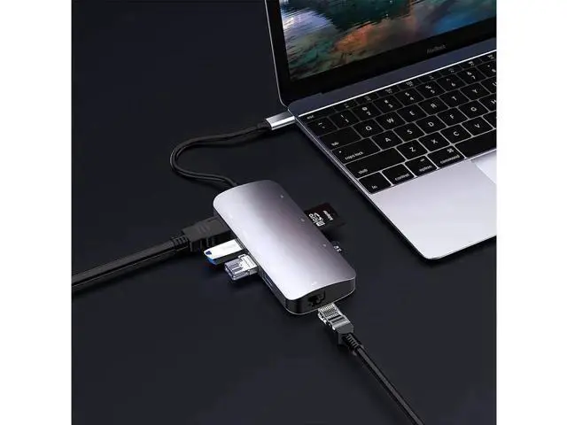 Alt view image 11 of 12 - USB C Hub Ethernet Port USB C Adapter GIGABIT 1000M Rj45 8in1 multiport 60W Fast charging-4K HD-MI to 5Gbps Data Transfer,SD/TF, USB C Hub_Flat