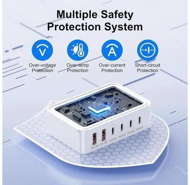 Alt view image 14 of 14 - USB C Charger Block 120W GaN 6-Port Charging Station 5FT Cord Type C Charger Fast Charging for iPhone 17/16/15/14 iPad Galaxy Pixel etc