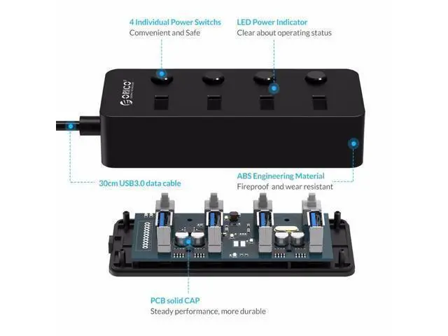 Alt view image 8 of 10 - 4 Port USB 3.0 HUB With Individual Power Switches Multi USB Splitter OTG Adapter for PC Computer Laptop Accessories
