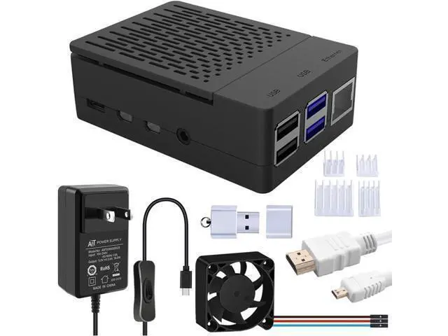 Alt view image 8 of 14 - Case with PWM Fan for Raspberry Pi 4, 18W 5V 3.6A USB-C Power Supply for Raspberry Pi 4, Heatsinks, USB Card Reader, Micro HDMI Cable, Micro HDMI to HDMI Adapter for Raspberry Pi 4 8GB/4GB/2GB