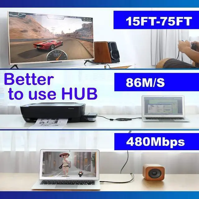 Alt view image 13 of 14 - Long 30FT USB 2.0 A Male to Female Extension Cable for USB Flash Drive/Hard Drive