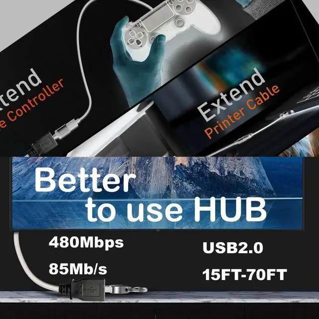 Alt view image 14 of 14 - Long 30FT USB 2.0 A Male to Female Extension Cable for USB Flash Drive/Hard Drive