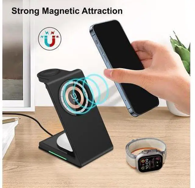 Alt view image 10 of 12 - 3 in 1 15W PD Fast Charging OTP Protection Magnetic Wireless Charger for