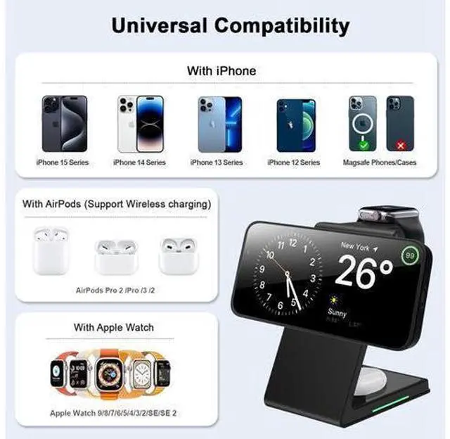 Alt view image 11 of 12 - 3 in 1 15W PD Fast Charging OTP Protection Magnetic Wireless Charger for