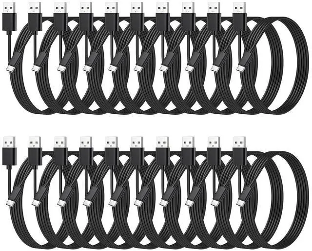 Alt view image 8 of 14 - 20-Pack Bulk USB C Charger Cable - Multipack Type-C Charging Cords USB 2.0 for Phones and Tablets 3.3ft Black