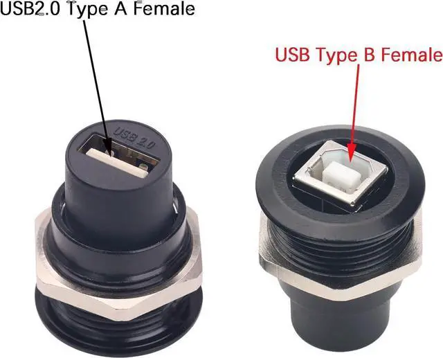 Alt view image 9 of 14 - 2PCS Panel Mount USB B to USB A Connector for Printer Threaded Fixed Female USB 2.0 Converter Adapter for HP Canon Epson Lexmark Xerox and More