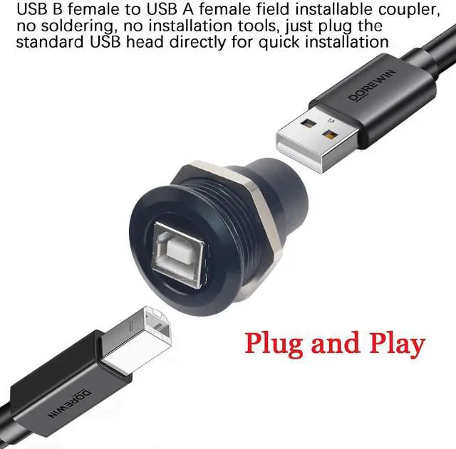 Alt view image 10 of 14 - 2PCS Panel Mount USB B to USB A Connector for Printer Threaded Fixed Female USB 2.0 Converter Adapter for HP Canon Epson Lexmark Xerox and More