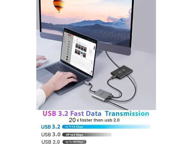 Alt view image 11 of 14 - USB C HUB usbc to hdmi Adapter USB c multiport Adapter Equipped with a 4K@60Hz HDMI Output Port 100W PD Charging Port (Charging Function only)