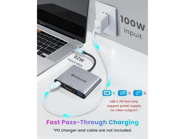 Alt view image 12 of 14 - USB C HUB usbc to hdmi Adapter USB c multiport Adapter Equipped with a 4K@60Hz HDMI Output Port 100W PD Charging Port (Charging Function only)