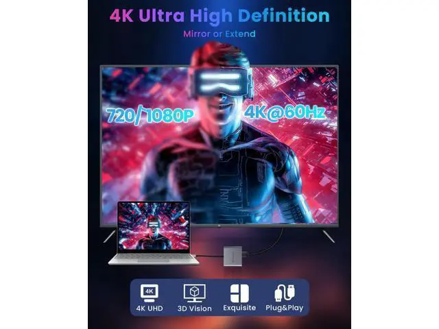 Alt view image 9 of 14 - USB C HUB usbc to hdmi Adapter USB c multiport Adapter Equipped with a 4K@60Hz HDMI Output Port 100W PD Charging Port (Charging Function only)
