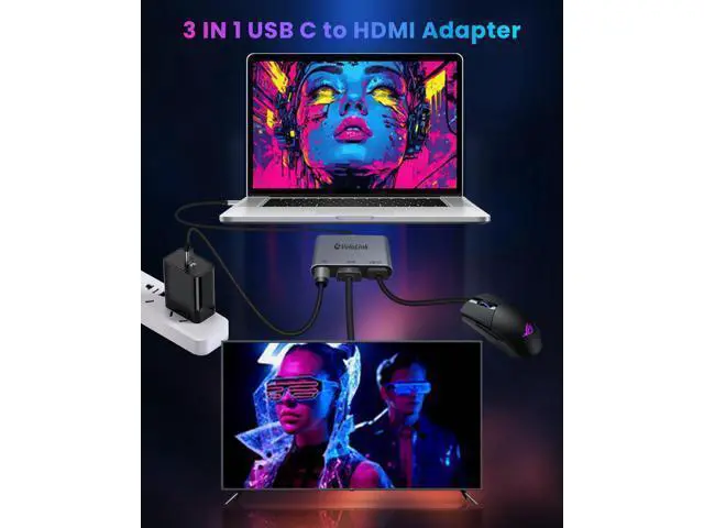 Alt view image 10 of 14 - USB C HUB usbc to hdmi Adapter USB c multiport Adapter Equipped with a 4K@60Hz HDMI Output Port 100W PD Charging Port (Charging Function only)