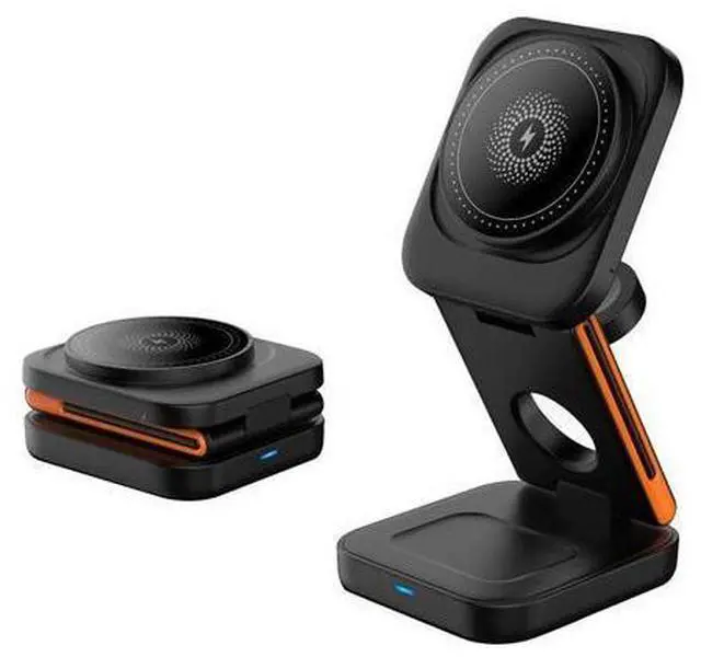 Alt view image 8 of 12 - Three-in-One Folding Magnetic 15W Fast Charging Wireless Charger Multifunction for Apple Mobile Phone Charger with Suction