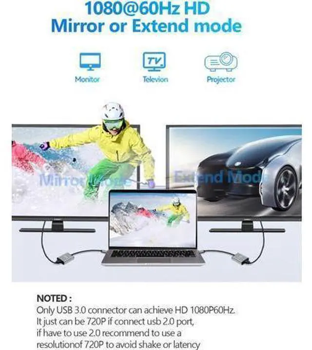 Alt view image 11 of 14 - USB to HDMI Adapter Hdmi to USBA for Monitor USB A to HDMI for MacBook HD MI Adapter Compatible with Windows 10/11 and Mac os 3.0 for 1080@60Hz