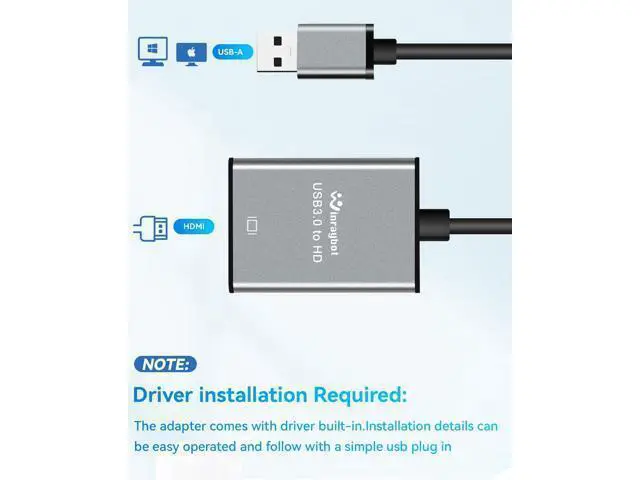 Alt view image 12 of 14 - USB to HDMI Adapter Hdmi to USBA for Monitor USB A to HDMI for MacBook HD MI Adapter Compatible with Windows 10/11 and Mac os 3.0 for 1080@60Hz