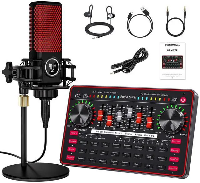 Alt view image 8 of 14 - _Mega Brand G3 Audio Mixer for Podcast Equipment BundleLive Sound Card for StreamingAudio Interface DJ Mixer Sound Card/Board Condenser Microphone for Tiktok Gaming Video Content Creator