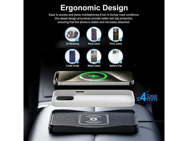 Alt view image 11 of 14 - Wireless Charger for Car 20W Max Fast Car Charging Pad Non-Slip Charger for iPhone 16/15/14/13/12 Galaxy S25-S9 Android Devices (Type C)