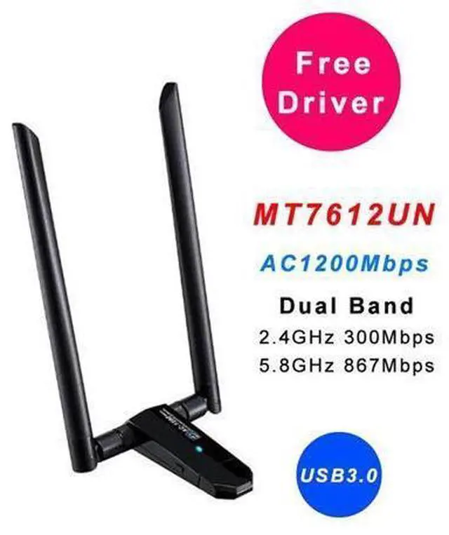 Alt view image 6 of 10 - Network Card AC1200Mbps USB3.0 Wireless Antenna Adapter MT7612U IEEE 802.11AC Dongle Receiver Transmitter