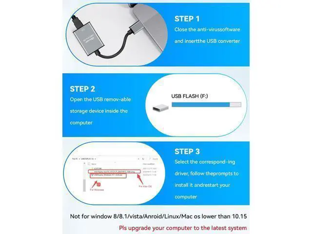 Alt view image 13 of 14 - USB to HDMI Adapter Hdmi to USBA for Monitor USB A to HDMI for MacBook HD MI Adapter Compatible with Windows 10/11 and Mac os 3.0 for 1080@60Hz