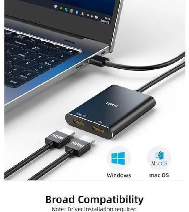 Alt view image 10 of 14 - USB 3.0 to Dual HDMI Adapter Compatible with Windows/Mac OS 4K@30Hz/1080P@60Hz Hdmi USB to HDMI Splitter MST Mode USB to hdmi Adapter for 2 Monitors