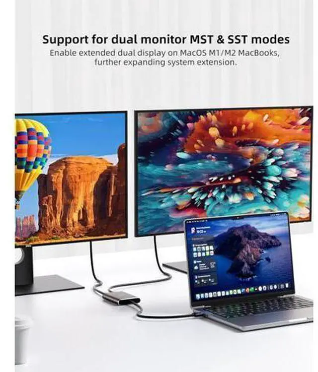 Alt view image 11 of 14 - USB 3.0 to Dual HDMI Adapter Compatible with Windows/Mac OS 4K@30Hz/1080P@60Hz Hdmi USB to HDMI Splitter MST Mode USB to hdmi Adapter for 2 Monitors