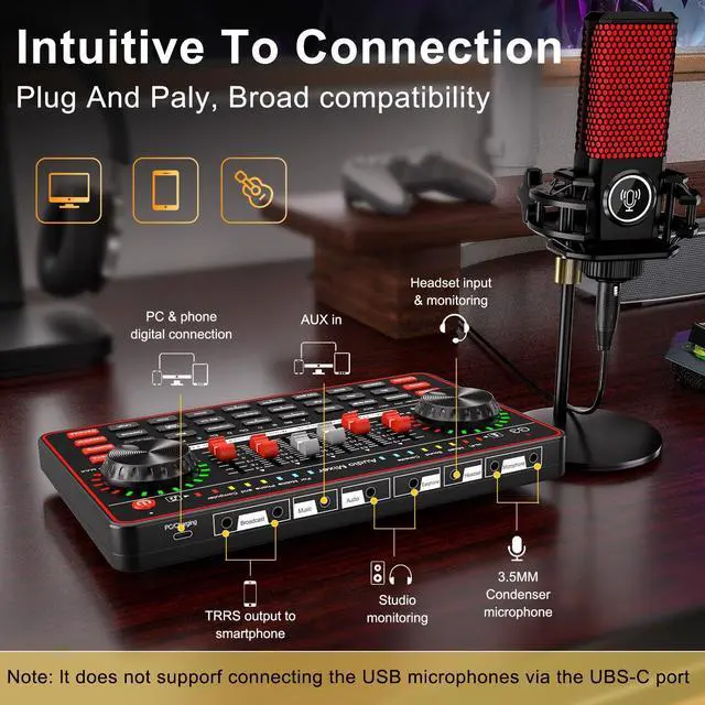 Alt view image 13 of 14 - _Mega Brand G3 Audio Mixer for Podcast Equipment BundleLive Sound Card for StreamingAudio Interface DJ Mixer Sound Card/Board Condenser Microphone for Tiktok Gaming Video Content Creator