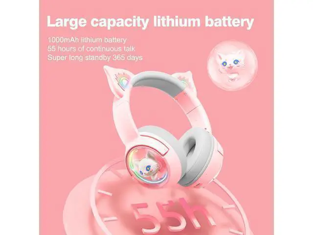 Alt view image 12 of 14 - PHNIXGAM Cute Cat Bluetooth Headphones, Wireless & Wired Mode Headset with Mic, RGB LED Light, for Girls Women School Gaming, Compatible with Mobile Phones Tablet
