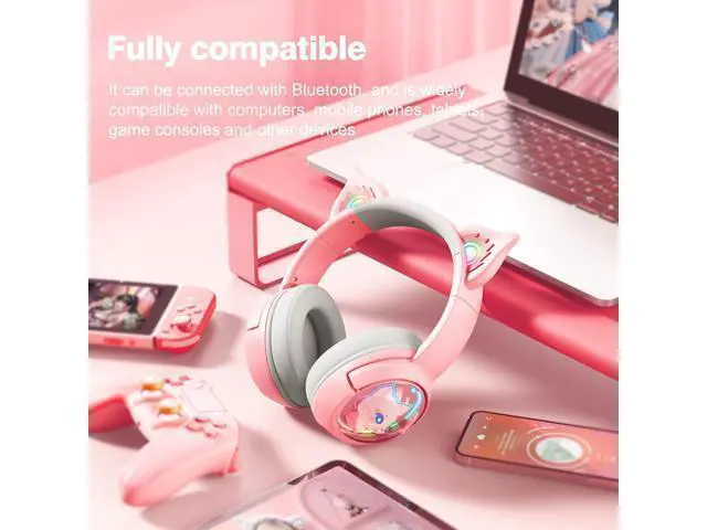 Alt view image 13 of 14 - PHNIXGAM Cute Cat Bluetooth Headphones, Wireless & Wired Mode Headset with Mic, RGB LED Light, for Girls Women School Gaming, Compatible with Mobile Phones Tablet