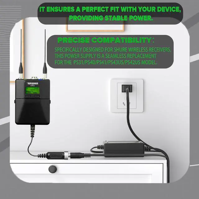 Alt view image 9 of 14 - 15V AC Adapter Compatible with Shure PS43US in-Line Power Cord for GLX4 and ULX4 Wireless Receivers.